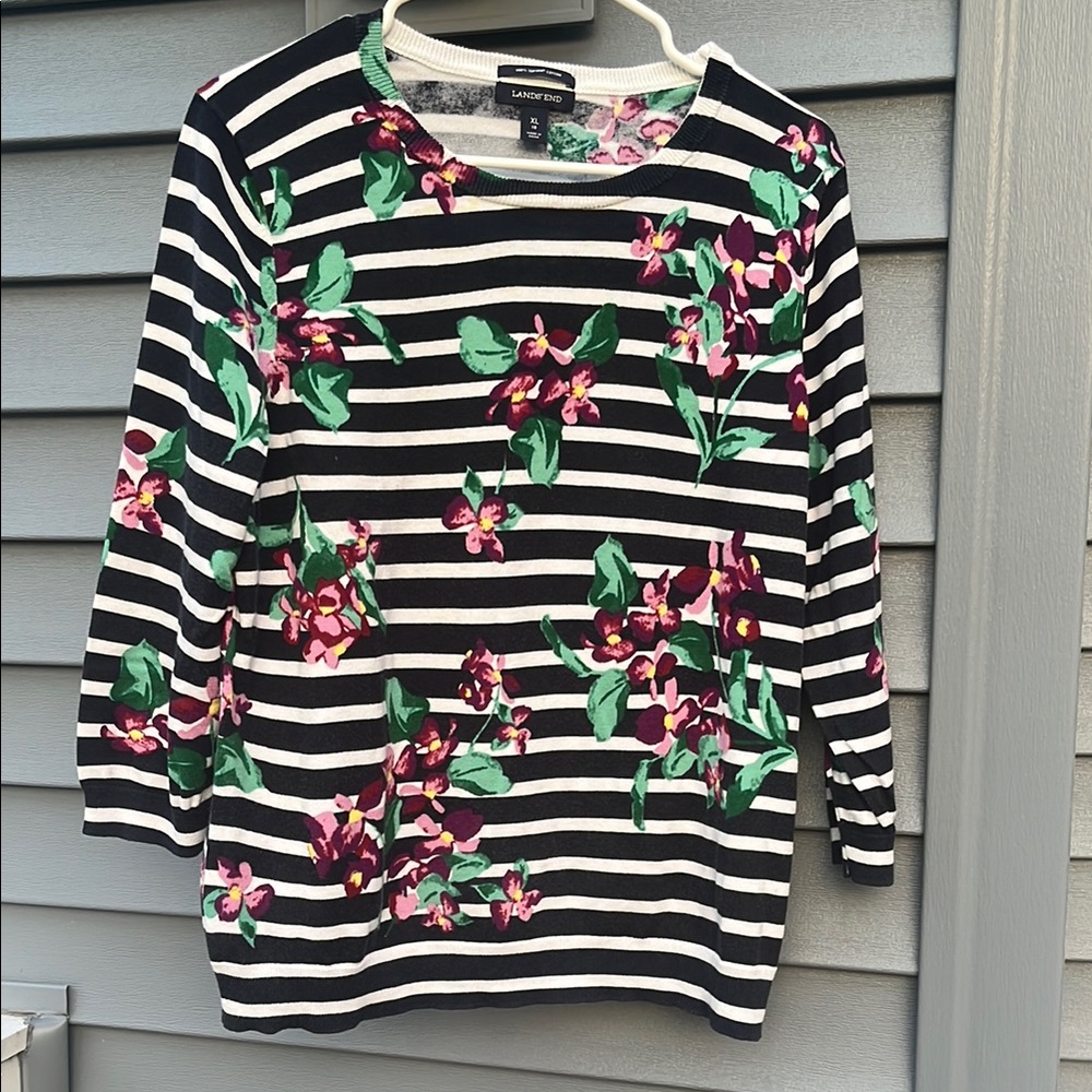 Lands’ End Striped Floral Sweater